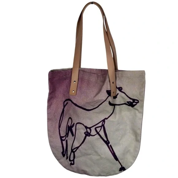 PAOM PRINT ALL OVER ME HAPPY COW CANVAS LEATHER HANDLE TOTE BAG - Picture 3 of 9